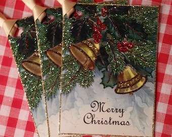 Glittered Christmas Tags, Merry Bells, Extra Sparkly!