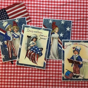Jeu de 4 cartes de fête de l'indépendance pour enfants Yankee Doodle scintillantes, cartes de célébration du 4 juillet avec enveloppes rouges