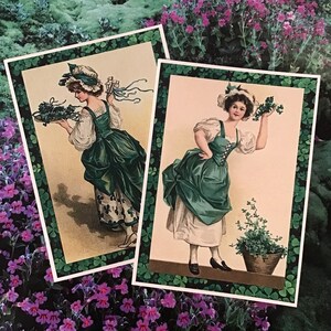 Cartes de Saint-Patrick : dames irlandaises en vert, design vintage, lot de 4 cartes avec enveloppes
