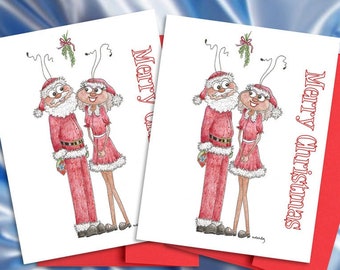 Christmas Cards, Mr. & Mrs. Claus Under the Mistletoe, Original Artwork