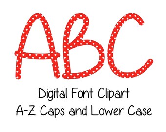 Font Clipart ~ Red Hot Polka Dot, Upper & Lower Case Letters + Numbers + Symbols, Instant Download, Commercial Use OK