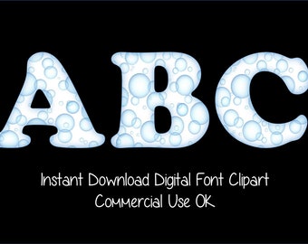 Bubbles Font Clipart ~ Bubble Bath Digital Font, Upper & Lower Case Letters + Numbers + Symbols, Instant Download, Commercial Use OK