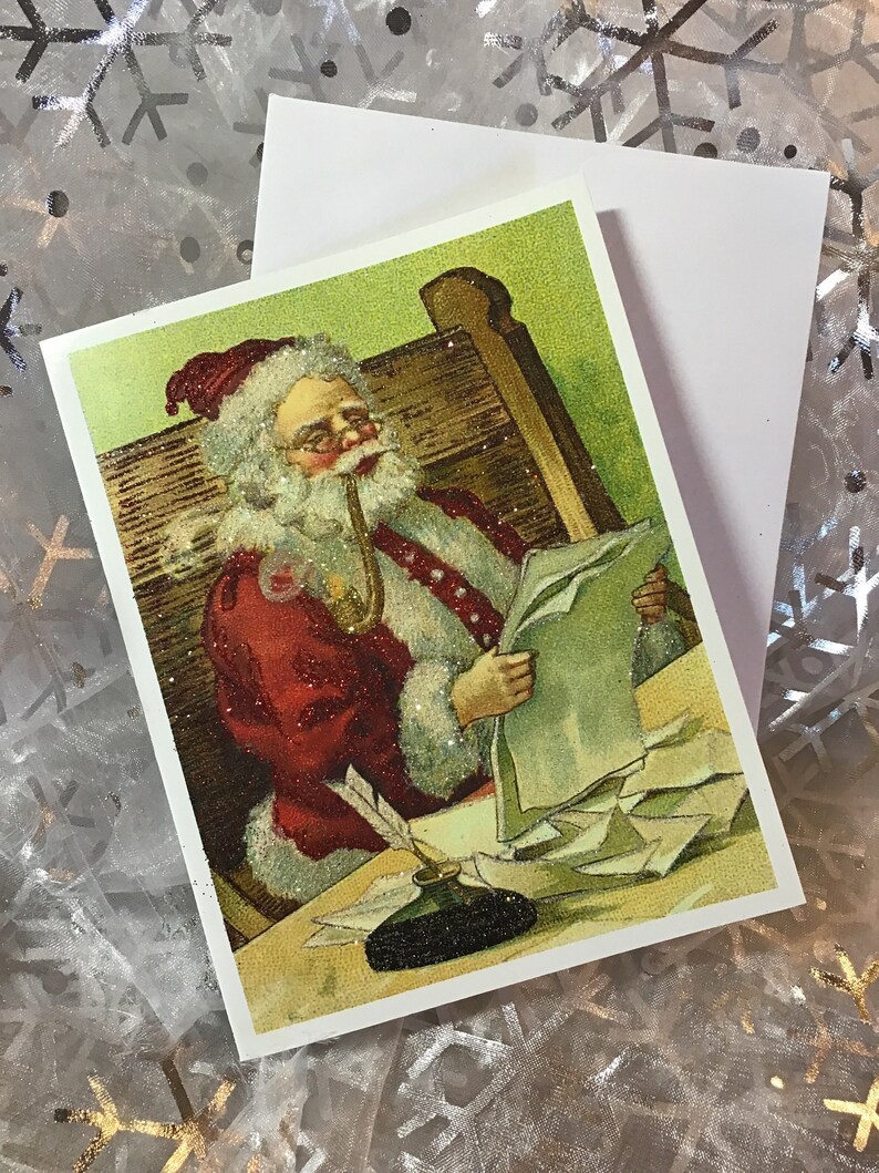 Glittered Christmas Card, Santa Mail, Extra Sparkly image 3