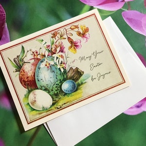 Easter Cards, Vintage Designs: Flowers and Eggs, Set of 5 with Ivory Envelopes image 3