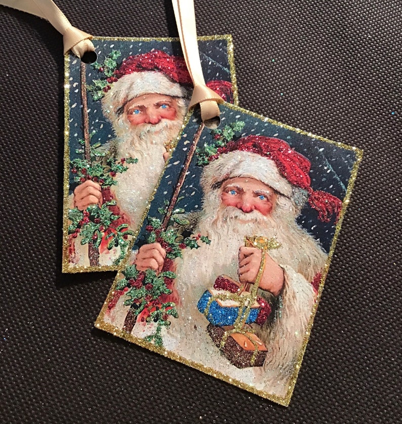 Glittered Christmas Tags, Blued-Eyed Santa, Extra Sparkly image 10