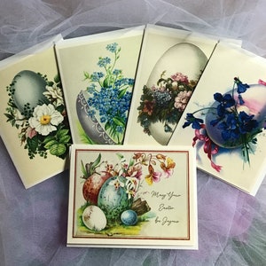 Easter Cards, Vintage Designs: Flowers and Eggs, Set of 5 with Ivory Envelopes image 4