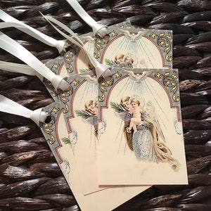 Ivory Vintage Style Holy Angel Christmas Tags with Ivory Satin Ribbon, Printed on Ivory Cardstock image 6