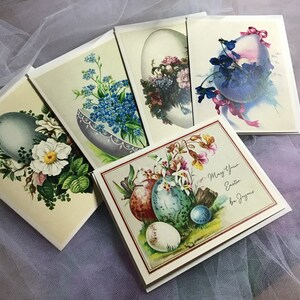 Easter Cards, Vintage Designs: Flowers and Eggs, Set of 5 with Ivory Envelopes image 6