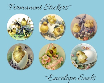 Vintage Style Chicks Easter Stickers, Envelope Seals