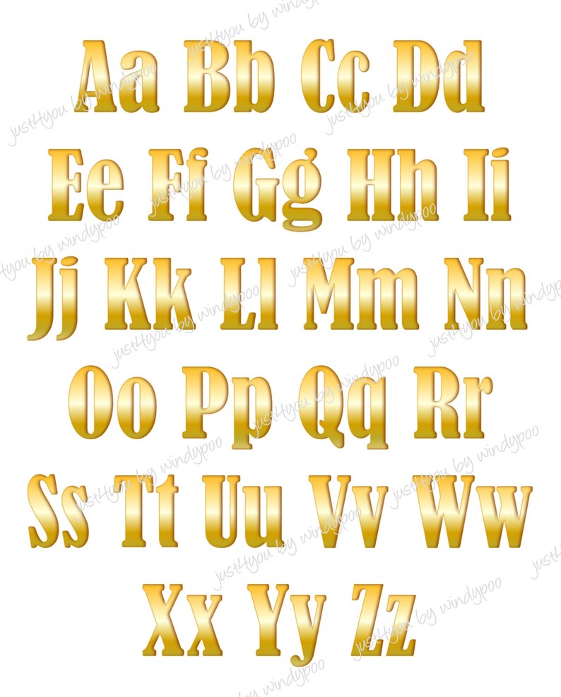 Twelve Lettering Script Gold 24k Gold Font Clipart, Upper & Lower Case, Commercial Use (digital ...