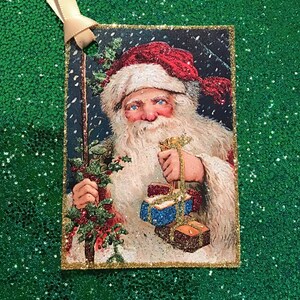 Glittered Christmas Tags, Blued-Eyed Santa, Extra Sparkly image 7