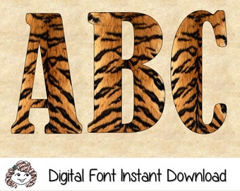 Tiger Fur Font Clipart, Instant Download, Upper & Lower Case Letters + Numbers + Symbols, Commercial Use OK