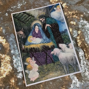 Cartão de Natal com glitter, Presépio, muito brilho!