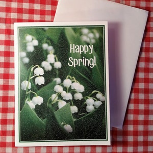 Cartes de correspondance personnalisées fleurs scintillantes avec muguet, marguerites et impatiens