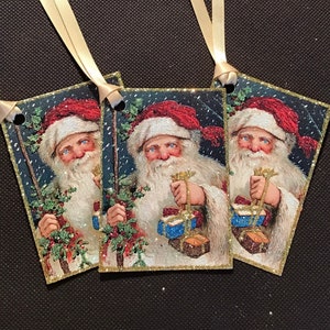 Glittered Christmas Tags, Blued-Eyed Santa, Extra Sparkly image 3