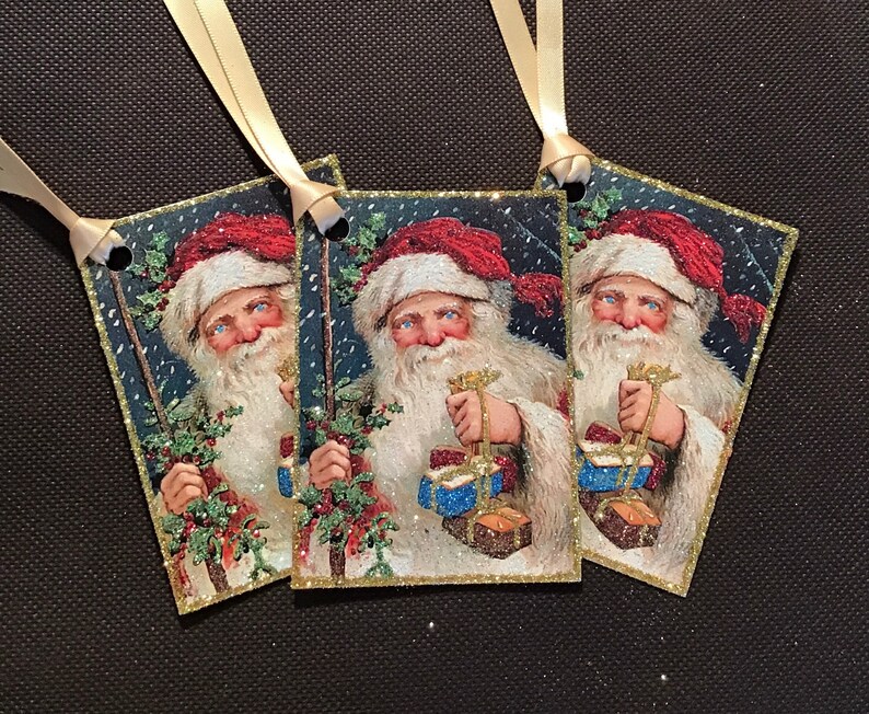 Glittered Christmas Tags, Blued-Eyed Santa, Extra Sparkly image 3