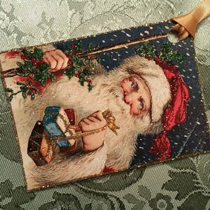 Glittered Christmas Tags, Blued-Eyed Santa, Extra Sparkly image 8