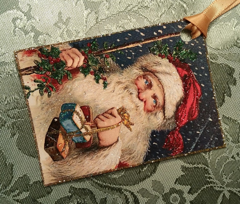 Glittered Christmas Tags, Blued-Eyed Santa, Extra Sparkly image 8
