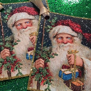 Glittered Christmas Tags, Blued-Eyed Santa, Extra Sparkly image 4