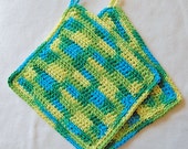 Crochet Wash Cloths, Cotton, Set of 2 for Camping, Poolside or Home