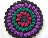 Crochet Hot Pad - Cotton - Black and Jewel Tones