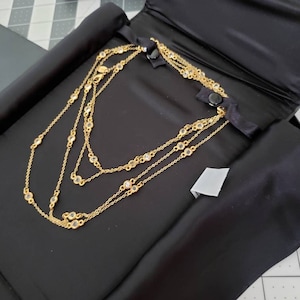 Very long Signed Joan Rivers gold tone Bezel chain with Swarovski crystals, Original Box #