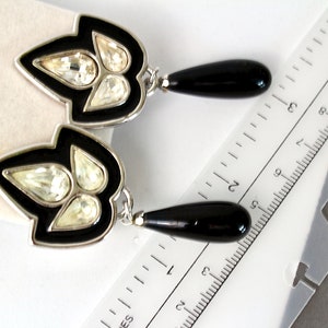 Vintage YSL Yves Saint Laurent Black enamel Earrings, YSL french couture earrings with crystals fashion YSL image 5