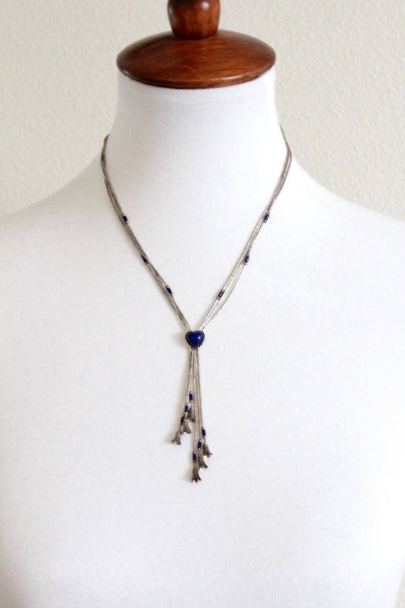 Lapis  Tassel Sterling Silver Necklace with  multi