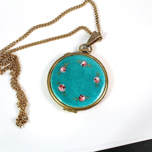 Large Statement  Vintage pendant turquoise and pink enamel Locket  Pendant/ Necklace - Ornate filigree jewelry #3043