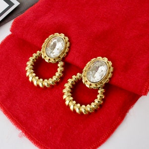 Vintage Statement 1980s GIVENCHY Clear Crystal  Drop  Earrings  clip on  #2931