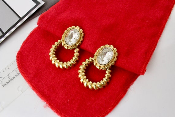 Vintage Statement 1980s GIVENCHY Clear Crystal Drop Earrings clip on #2931
