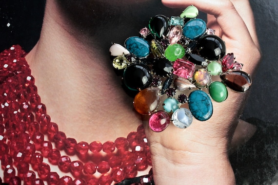 KJL Kenneth Jay Lane Jewel-tone Cabochon Brooch: … - image 3