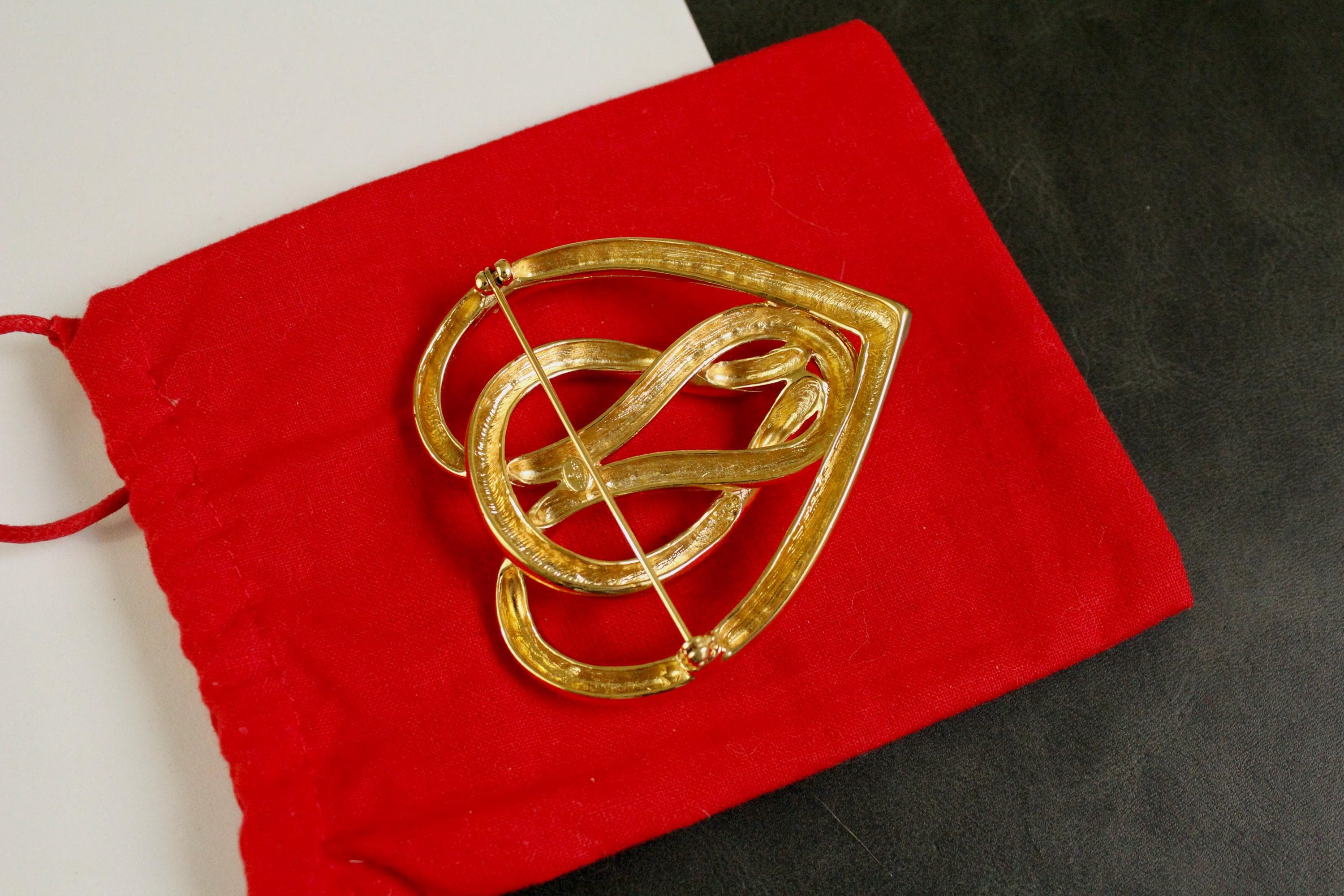 Vintage Signed Givenchy Statement Large Gold Tone Knot Heart