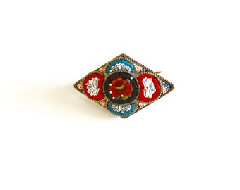 Italian Micro Mosaic  flower brooch/ 1960s Italy Micromosaic  flower brooch # 2090