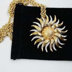 Vintage KJL Kenneth Jay Lane Moveable Rhinestone SUN Brooch Pendant Necklace  Chain #3042
