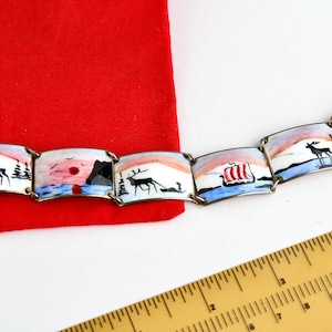 Vintage Norway Sterling silver 925 Guilloche Enamel  Viking style  Panel Bracelet #3025