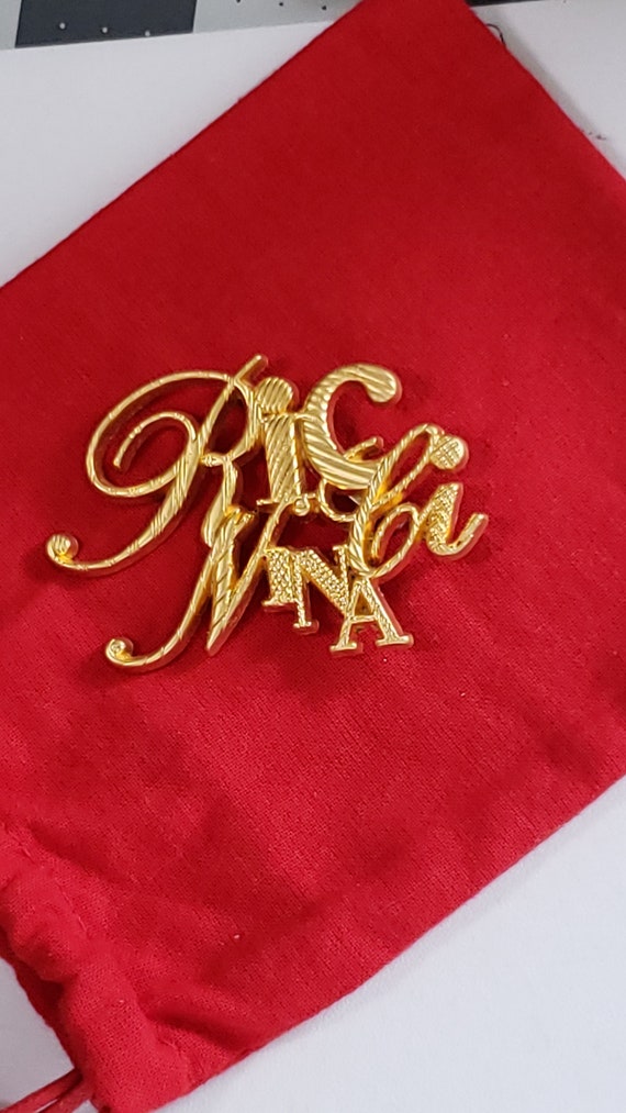 Vintage Nina Ricci LOGO Monogram gold tone Brooch 