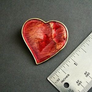 Vintage YSL Yves Saint Laurent, France  Red/ Orange Enamel   Heart brooch  #2821