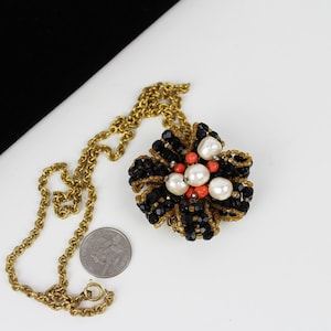 Stanley Hagler Baroque Pearl /  Coral/ Black pendant/ necklace #2378