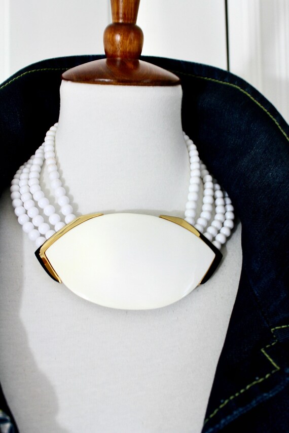 Vintage 1980s Statement Beaded Necklace: Retro Wh… - image 4