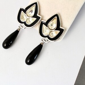 Vintage YSL Yves Saint Laurent Black enamel Earrings, YSL french couture earrings with crystals fashion YSL image 3