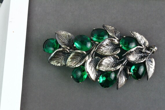 Schiaparelli Silver Tone & Emerald Green Glass Cabochons Berries