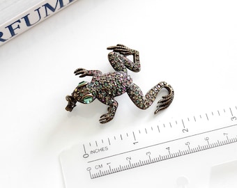 Kirks Folly  Frog   Brooch  with   Swarovski Rhinestones # 2458