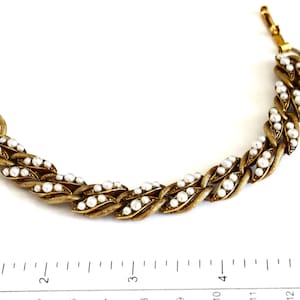 VINTAGE 50er Jahre Florenza vergoldetes Armband mit künstlichen Perlen #2050
