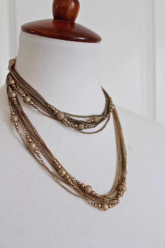 Multi strand  gold tone chain necklace  retro  ch… - image 4