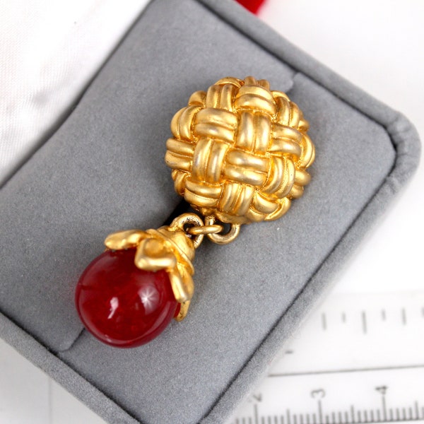 Glam Kenzo   Red Glass Berry  brooch Pin  / Designer jewelry/ Kenzo fashion jewelry  #2803