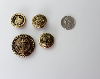 BRASS  Round Ship Anchor Button Cap Cover Stamping FINDINGS - 4pcs #199