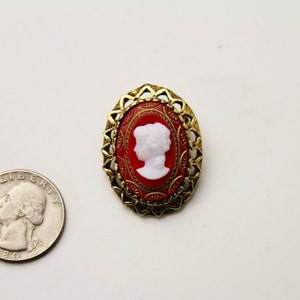 Lovely vintage Cameo Red & White Woman&#39;s  profile  brooch  # 263