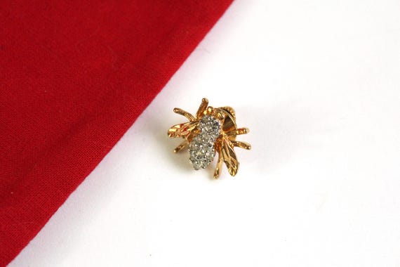 Unsigned small  Bee pin with Clear Rhinestones - … - image 5