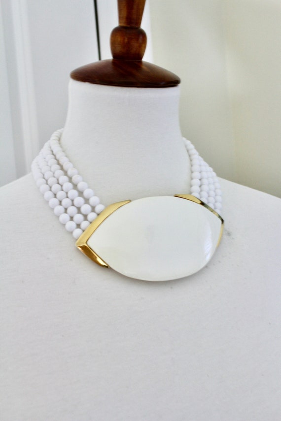 Vintage 1980s Statement Beaded Necklace: Retro Wh… - image 1